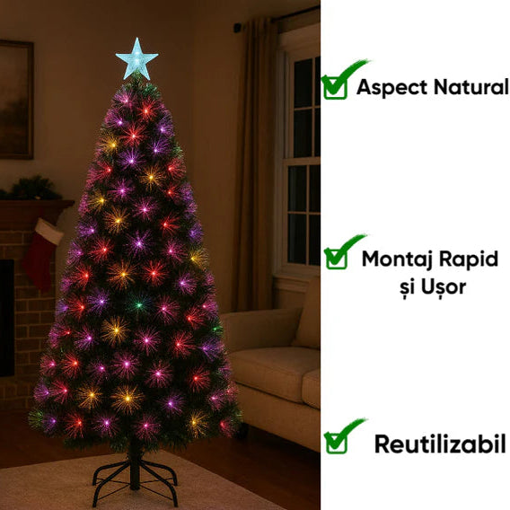 Brad artificial de Crăciun, iluminat LED cu roz