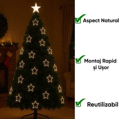 Brad artificial de Crăciun, iluminat LED cu stele