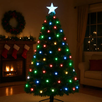 Brad artificial de Crăciun, iluminat LED multicolor.