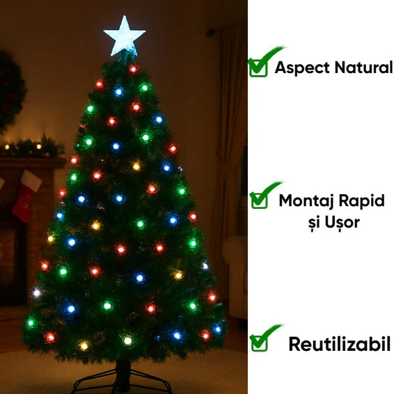 Brad artificial de Crăciun, iluminat LED multicolor.