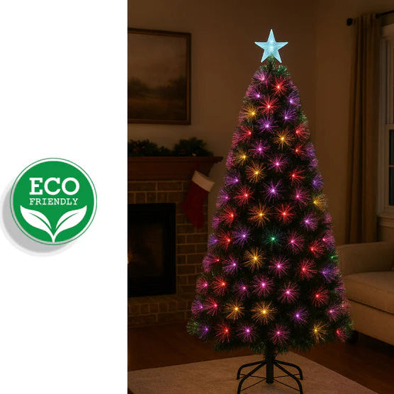 Brad artificial de Crăciun, iluminat LED cu roz