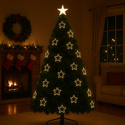 Brad artificial de Crăciun, iluminat LED cu stele